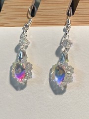 HOLIDAY SALE**HANDCRAFTED FACETED AUSTRIAN AURORA CRYSTAL SNOWFLAKE EARRINGS.sil