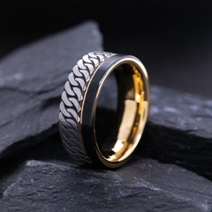 8mm Rose Gold Plated and Black Tungsten Carbide Ring with Engraved Celtic Braid