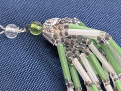 Vintage Japan 15 Strand Multi Color Layered Necklace Bugle Bead Green White