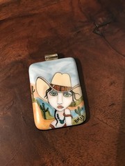 Cowgirl “Painted Ladies” Fused Glass Pendant by Brenda at Touch of Glass Jewelry