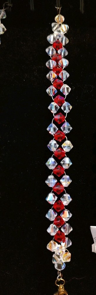 Made with Swarovski 6mm Bicone Beads AB Crystal & Lt Siam (Red) Fits7 1/2″ Wrist