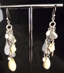Silver Nautical Earrings w/Metal & Real Shells, Other Beads/Sequins 2.75″