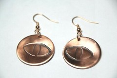 Copper Stamped Metal Eye Design Antique Finish Earrings 1 3/4″ Eyeball Eyes