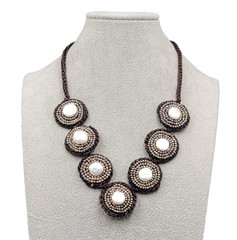 Artisan Real pearl Beaded Bib Necklace on Felt No Metal 20″