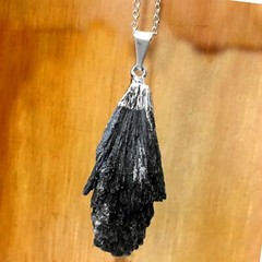 Black Kyanite Pendant Chakra Natural Crystal Angel Wing Sterling Necklac Gemston