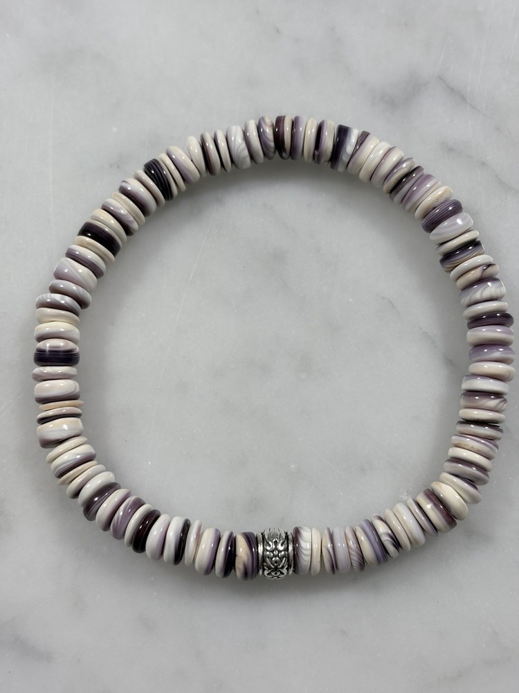 Handmade 6mm Wampum Quahog Shell Bracelet Purple Any Size