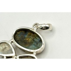 Large Faceted Labradorite & Moonstone Sterling Silver Handmade Pendant