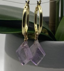Ametrine, 14k Vermeil wire wrapped Hoop Dangle earrings. Handmade Reiki Healing