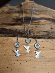 45 Auto Bullet Necklace & Earrings with Hummingbird Charms. Optional Color.