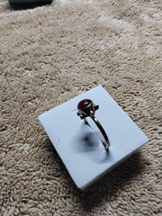 Dark Red Carnelian Pinkie Ring. Set In Tarnish-Resistant Rhodium Plate. Size 5.