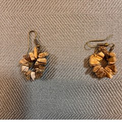 Natural Jasper Stone Chip Hoop Drop Earrings Earthy Brown Tan Boho French Hook