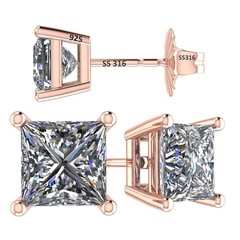 Rose Gold Plated Silver Stud Earrings With 2.00 CTW Princess Zirconia – 5.5MM