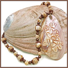 Large Spectacular Carved MOP Pendant Necklace