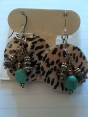 Tuquoise , Shell And Crystal Dangle Earrings.