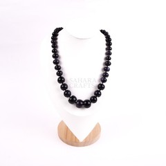 Black Onyx Bead Necklace, Natural Black Stone Jade Beaded, Dainty Gems Necklace