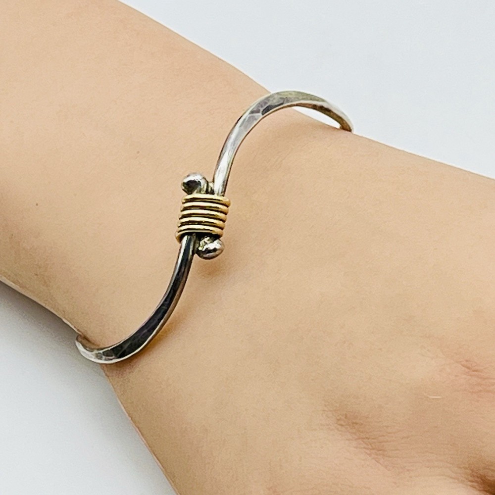 Wire Wrap Bracelet Silver Modernist Wave Abstract Cuff Artisan Made