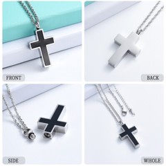 Stainless Steel Cross Memorial Cremation Ashes Urn Pendant Necklace Keepsake Urn