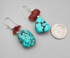 Vintage Turquoise Amber Hook Dangle Earrings Handmade Southwestern