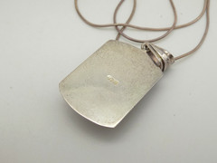 Sterling Silver Dichroic Art Glass Amethyst Moonstone Dog Tag Pendant Necklace