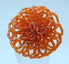 Handmade GLASS SEED BEADED orange 1.5 inch flower shape fashion Adjustable ring