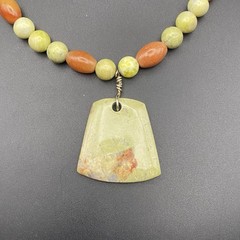 Natural Serpentine Orange Jasper Bead Necklace 17.5″ Stone Pendant Boho Artisan