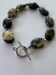 Dragon Blood Jasper Stone Bead Bracelet Artisan Toggle Clasp Earth Tone Gemstone