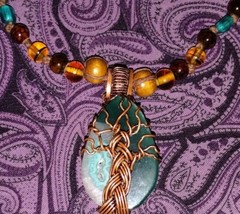 Tree Of Life Wire Wrap Agate Slice Necklace Handcrafted USA Gift NIB Rare OOAK