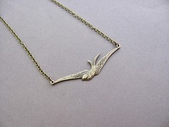 Swallow Necklace Pendant Antiqued Brass Bird Sparrow Art Nouveau Style Gift