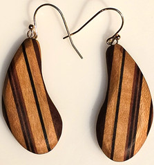 Artisan Hand Made 14K Gold Filled Striped Multi Wood Curved Teardrop Earrings