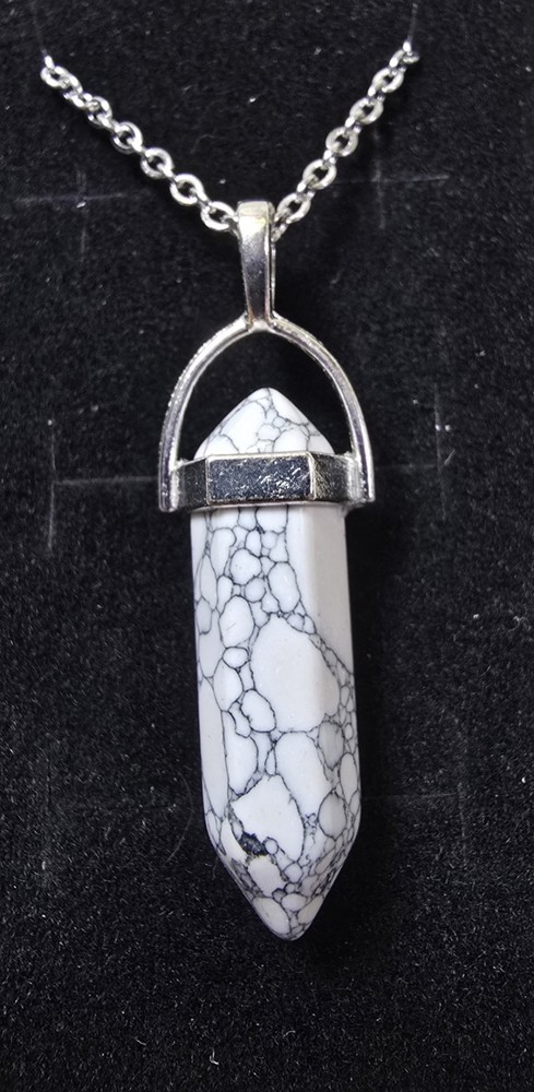 Natural Howlite Crystal with 18” Sterling Silver Chain With 2″ Adjustable Link