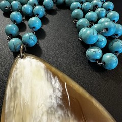 VTG Southwest Style Faux Turquoise Howlite Necklace Pendant Chunky Statement 30”