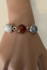 Handcrafted Sterling Silver Scottish Celtic Bracelet Semi Precious Stones 7”