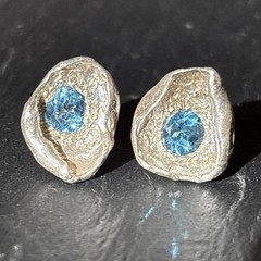 Jolanta Pawlak Fine Art Earrings Sterling Silver Blue Topaz Handmade Abstract HL