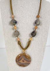 Artisan Agate Slice Pendant Stone Bead Cord Slider Necklace 26 In Bohemian