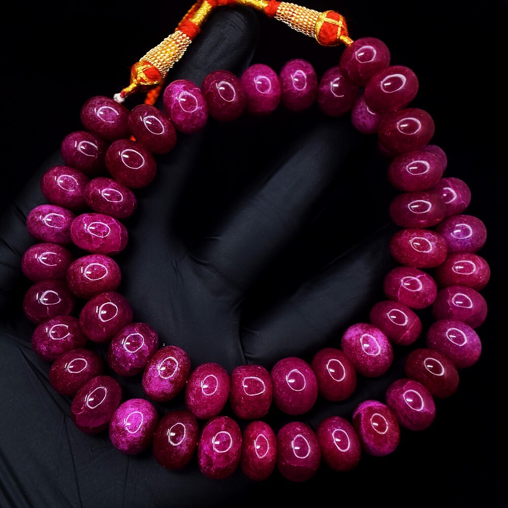 20 Inches Pink Ruby 676.00 Cts Beaded Round Shape Necklace Jewelry AK 45 E599