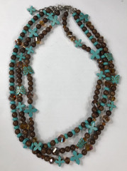 Artisan Necklace Southwest Beaded Blue & Brown Cross Multi Strand – 24 in Length