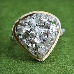 Size 7 vermeil gold over Sterling 925 silver teardrop ring metallic druzy stone