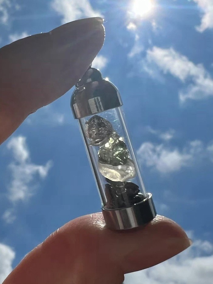 Moldavite Herkimer Diamond Campo del Cielo Meteorite Libyan Desert Glass Pendant
