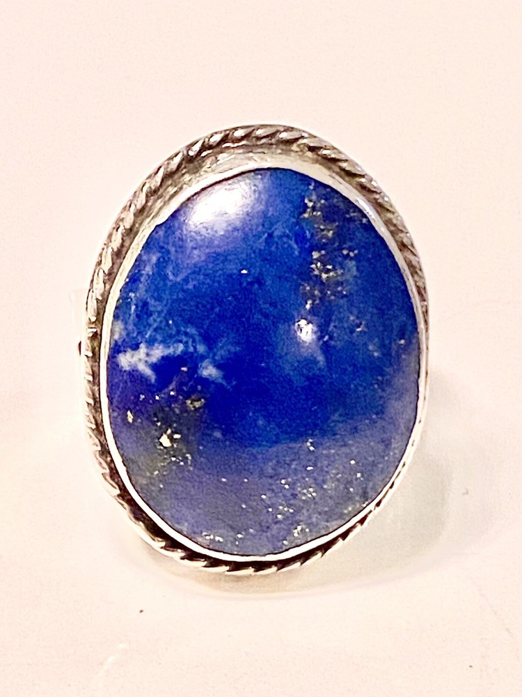 SIGNED HANDMADE~MENS /LADIES~LAPIS LAZULI 925 SS~SPLIT SHANK~RING SZ 8.5~16GRS