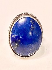 SIGNED HANDMADE~MENS /LADIES~LAPIS LAZULI 925 SS~SPLIT SHANK~RING SZ 8.5~16GRS