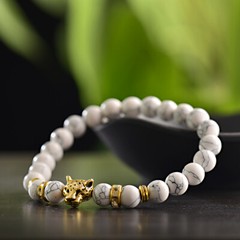 Leopard White Turquoises Stone Charm Bracelets Men Wood Beads Bracelet Handmade