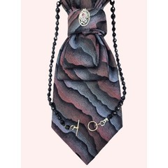 Artisan Vintage Silk Tie Pendant Black Glass Beaded Necklace Abstract Gray Pink