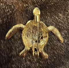 Sea Turtle Pure Copper Statue Pin Artisan Figurine Brooch Good Luck Decor NEW