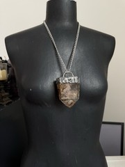 Garden Quartz Lodolite Crystal Necklace Pendant Statement Jewelry Chunky Necklac