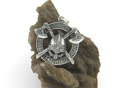 Hand Made in USA Nordic Viking Runes.925 Silver Axes Mask Irish Knot Pendant