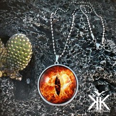 Large Red Fire Eyeball Pendant – Taxidermy Creature Eye Silver Necklace -147-E