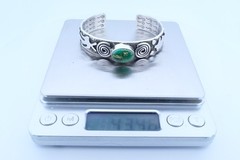 Alex Sanchez Sonoran Gold Turquoise Petroglyph Sterling Silver Navajo Cuff, 1/2”