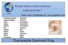 RARE 12 Ct Certified Champagne Diamond Ring-Birthday Gift, FREE Diamond Studs