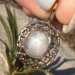 10k Gold Gray Lavender Star Sapphire Antique Filigree Pendant *Video* B