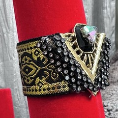 Artisan Cuff Bracelet Egyptian Style Jewelry Black And Gold Textile Handmade